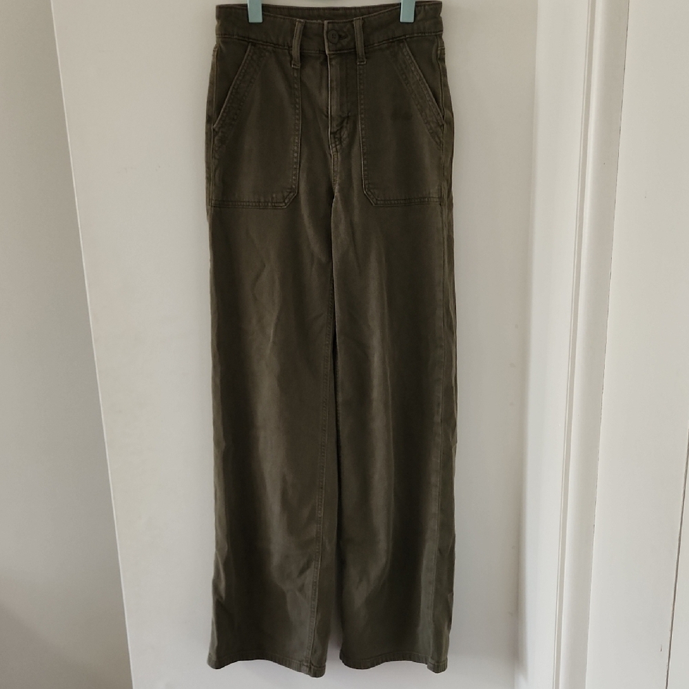 American Eagle Super High Rise Baggy Wide Leg Pants | Dark Green | Size 000